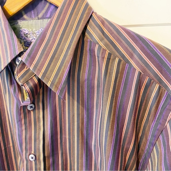 Robert Graham Men’s Buttondown Stripped Cotton Dress Shirt Flip Cuff Size Medium - Picture 6 of 12